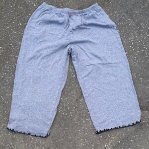 Y2K Beachy Capri Pants Crop Lettuce Trim Boho Lounge Dollette Women L Gray